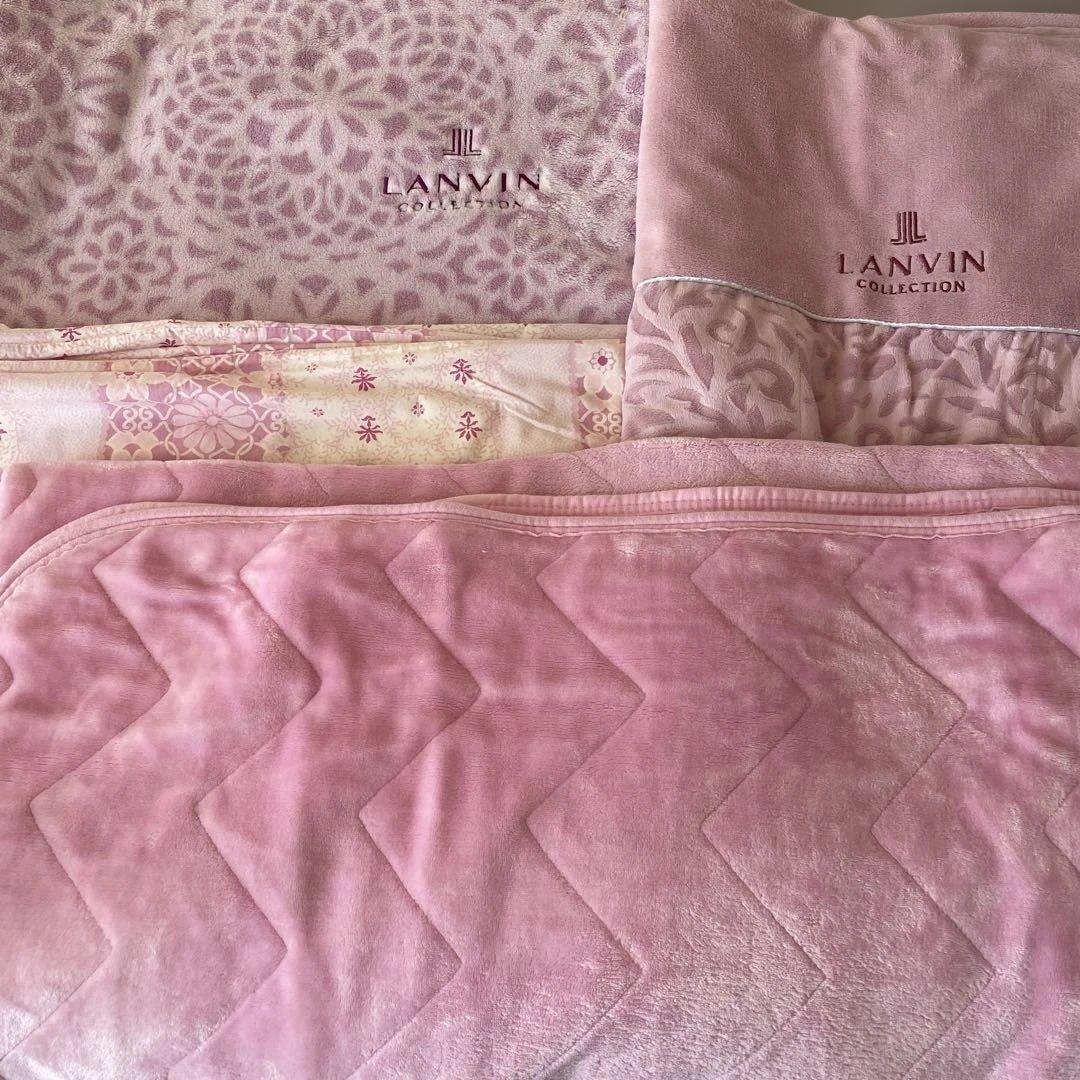 LANVIN ピンク 花柄 毛布 4点8 シーツなど　8点セット