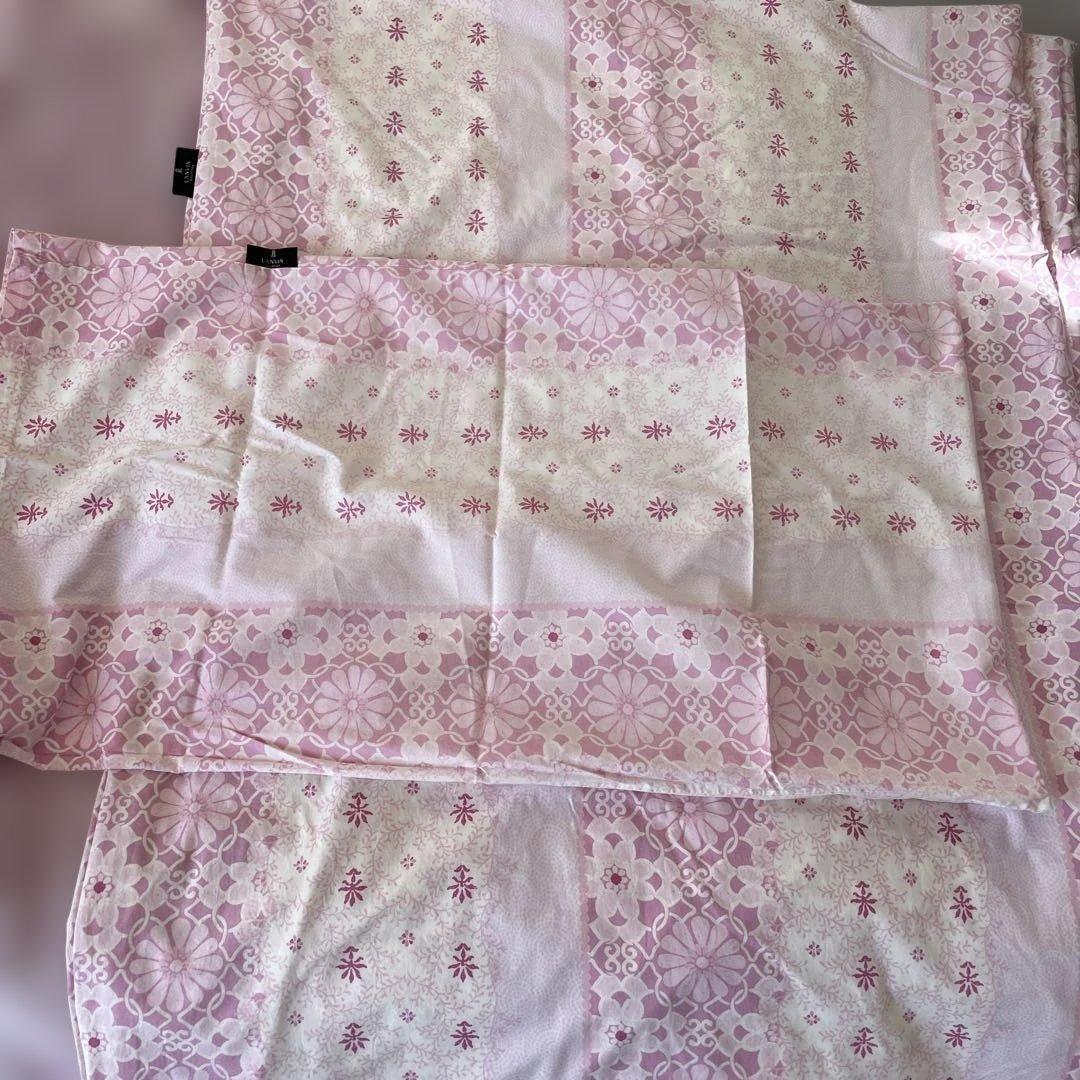 LANVIN ピンク 花柄 毛布 4点8 シーツなど　8点セット