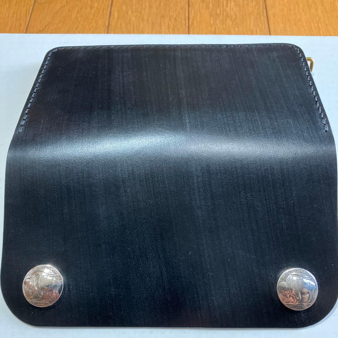 ハンドメイド]トラッカーウォレット ブライドル黒コンチョ180×95 小カン