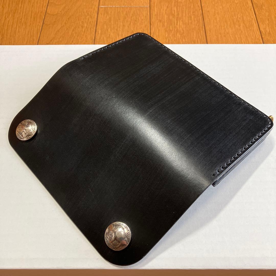 ハンドメイド]トラッカーウォレット ブライドル黒コンチョ180×95 小カン