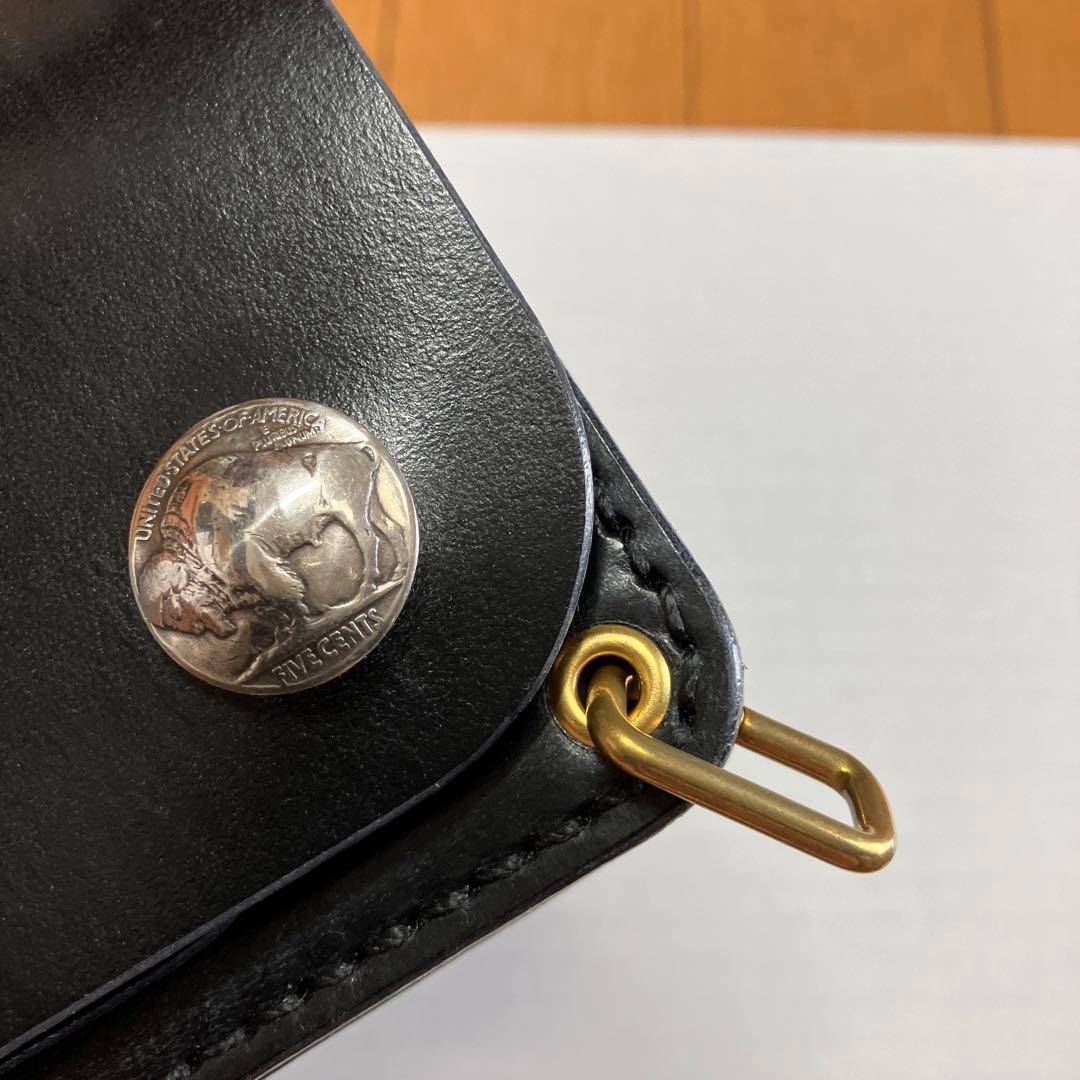 ハンドメイド]トラッカーウォレット ブライドル黒コンチョ180×95 小カン