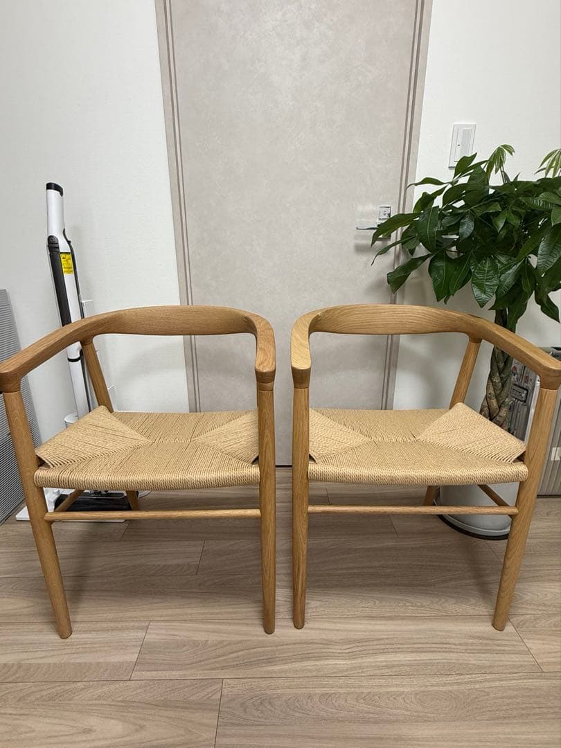 美品★オーク材ペーパーコードアームチェア 2脚セット