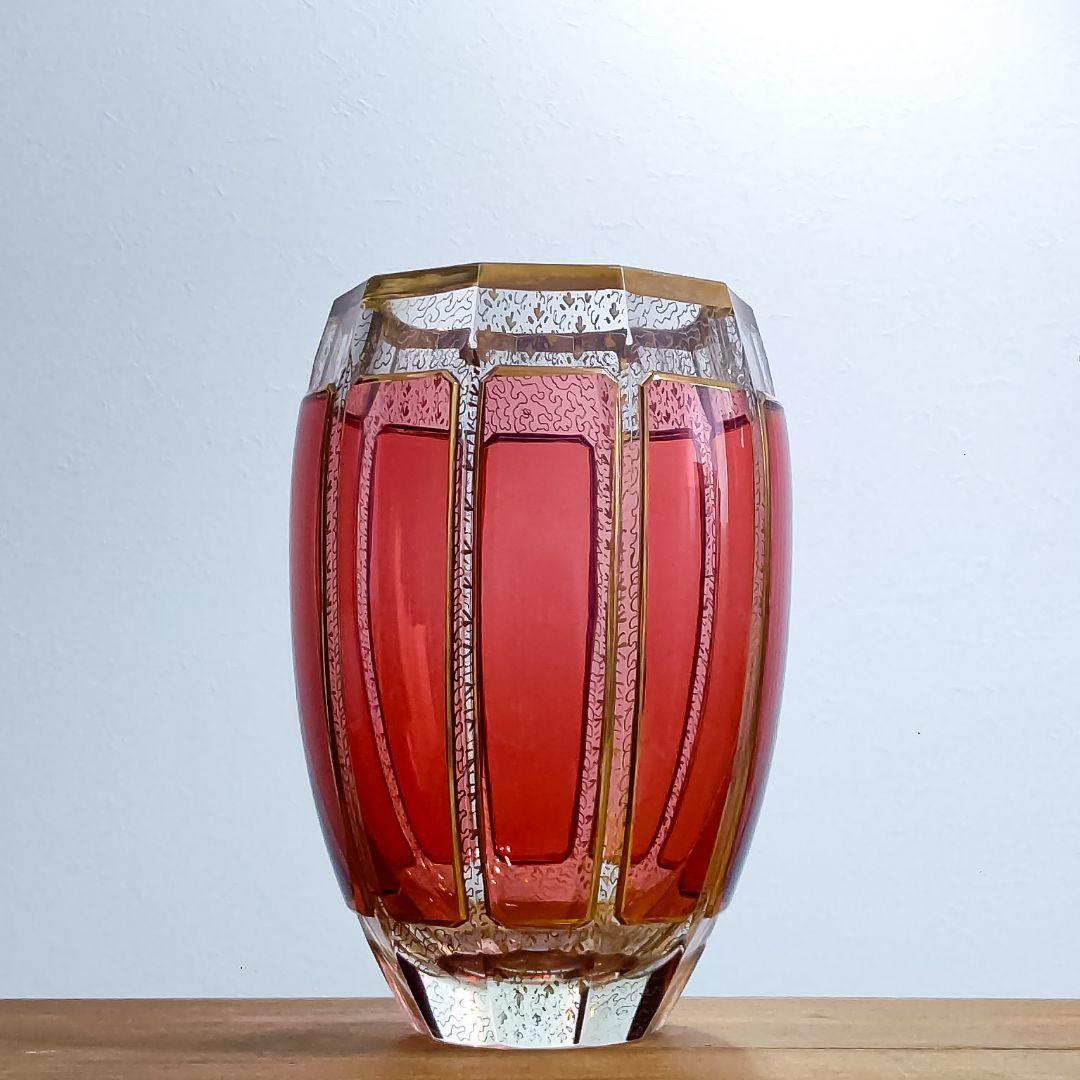 中国網目紋飛魚画胴継花瓶22cm民国〜昭和中期