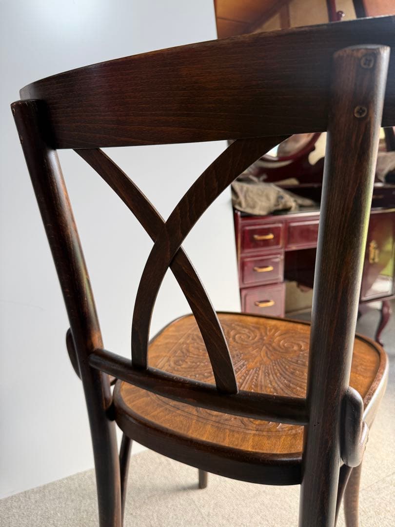 ヴィンテージ 木製 クロスバックチェア 彫刻座面 カフェチェア 椅子