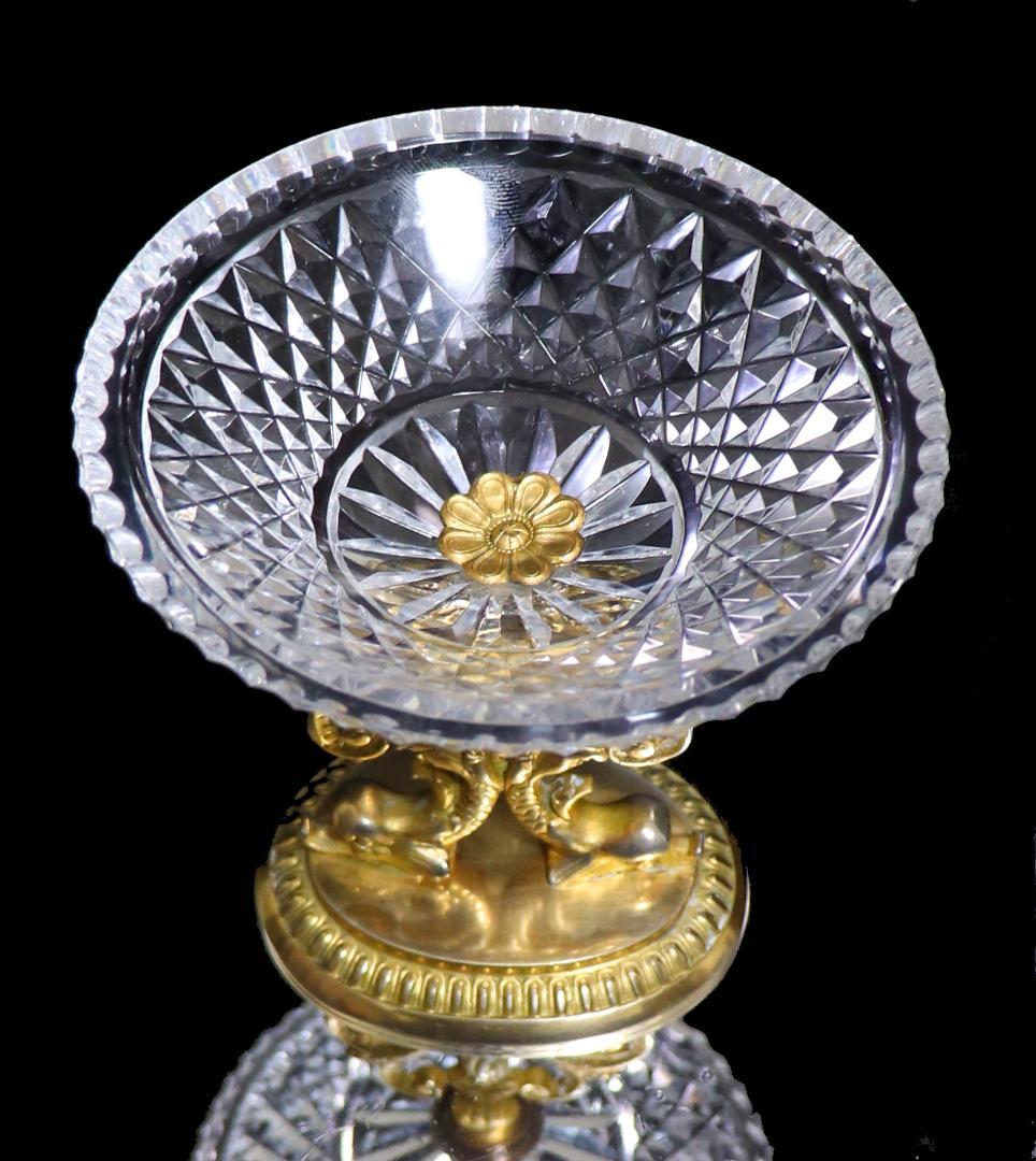 オールド・バカラ ドルフィン台座ブロンズ装飾切子 コンポート ディアマン・ビゾー