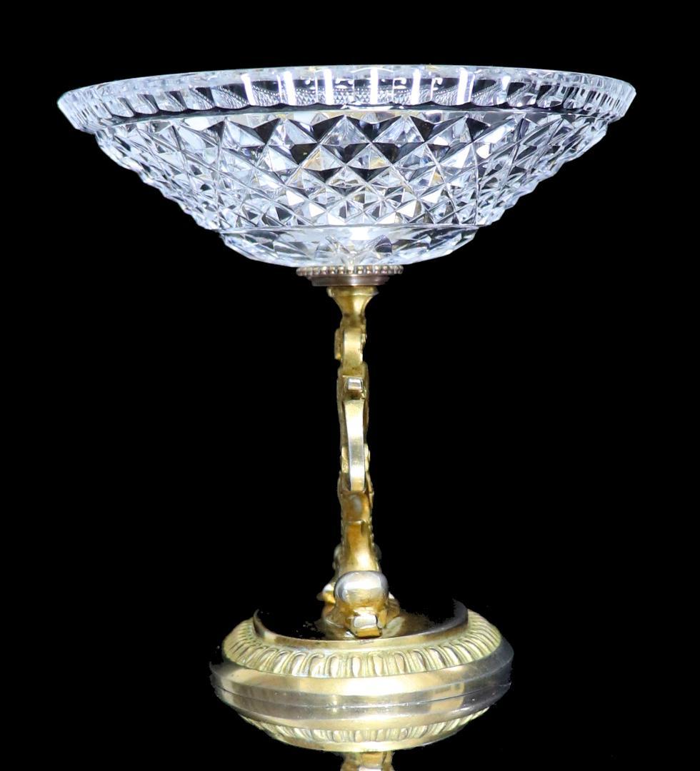 オールド・バカラ ドルフィン台座ブロンズ装飾切子 コンポート ディアマン・ビゾー