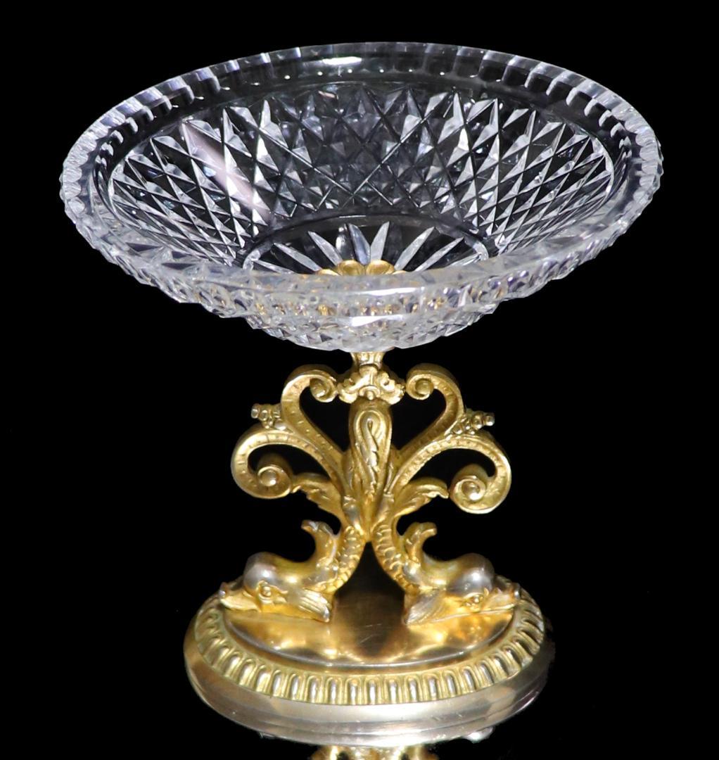 オールド・バカラ ドルフィン台座ブロンズ装飾切子 コンポート ディアマン・ビゾー