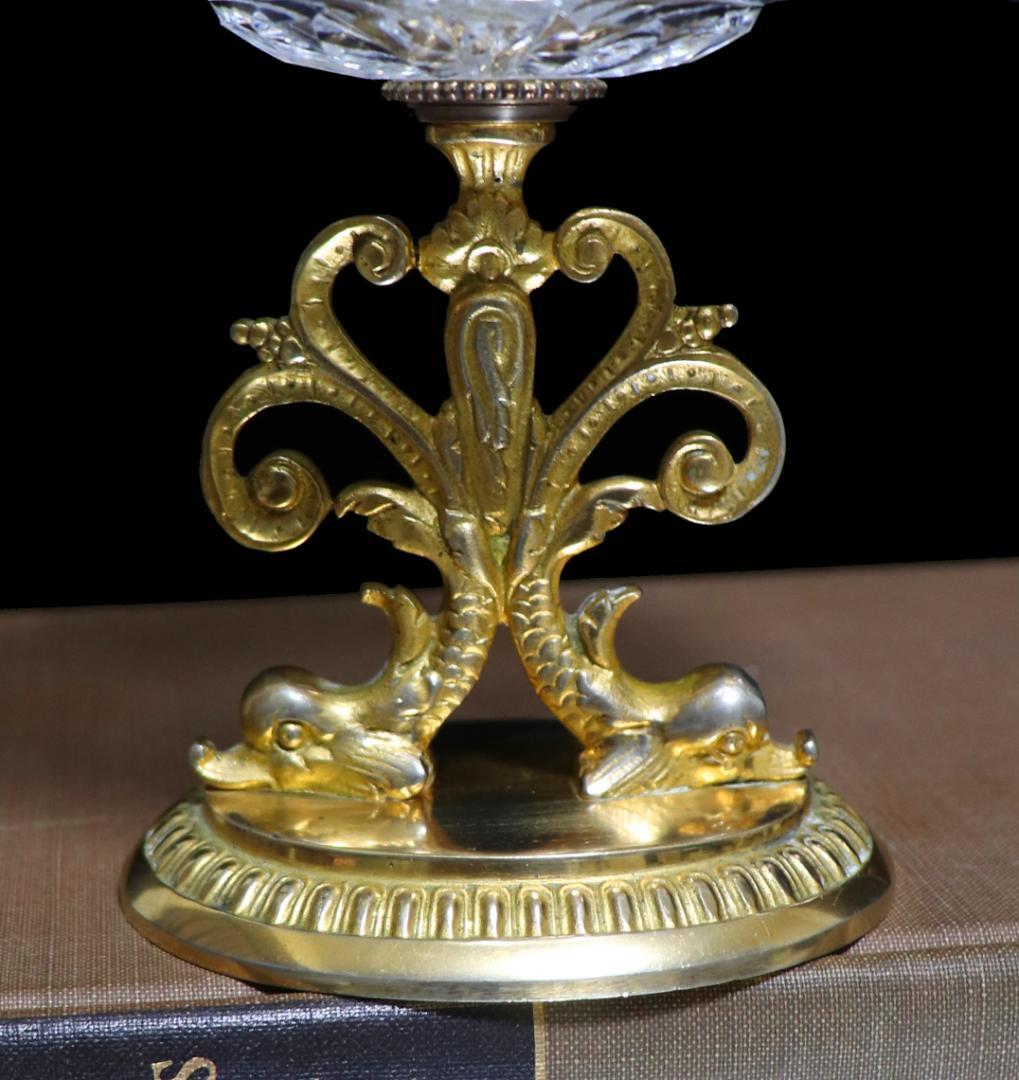 オールド・バカラ ドルフィン台座ブロンズ装飾切子 コンポート ディアマン・ビゾー