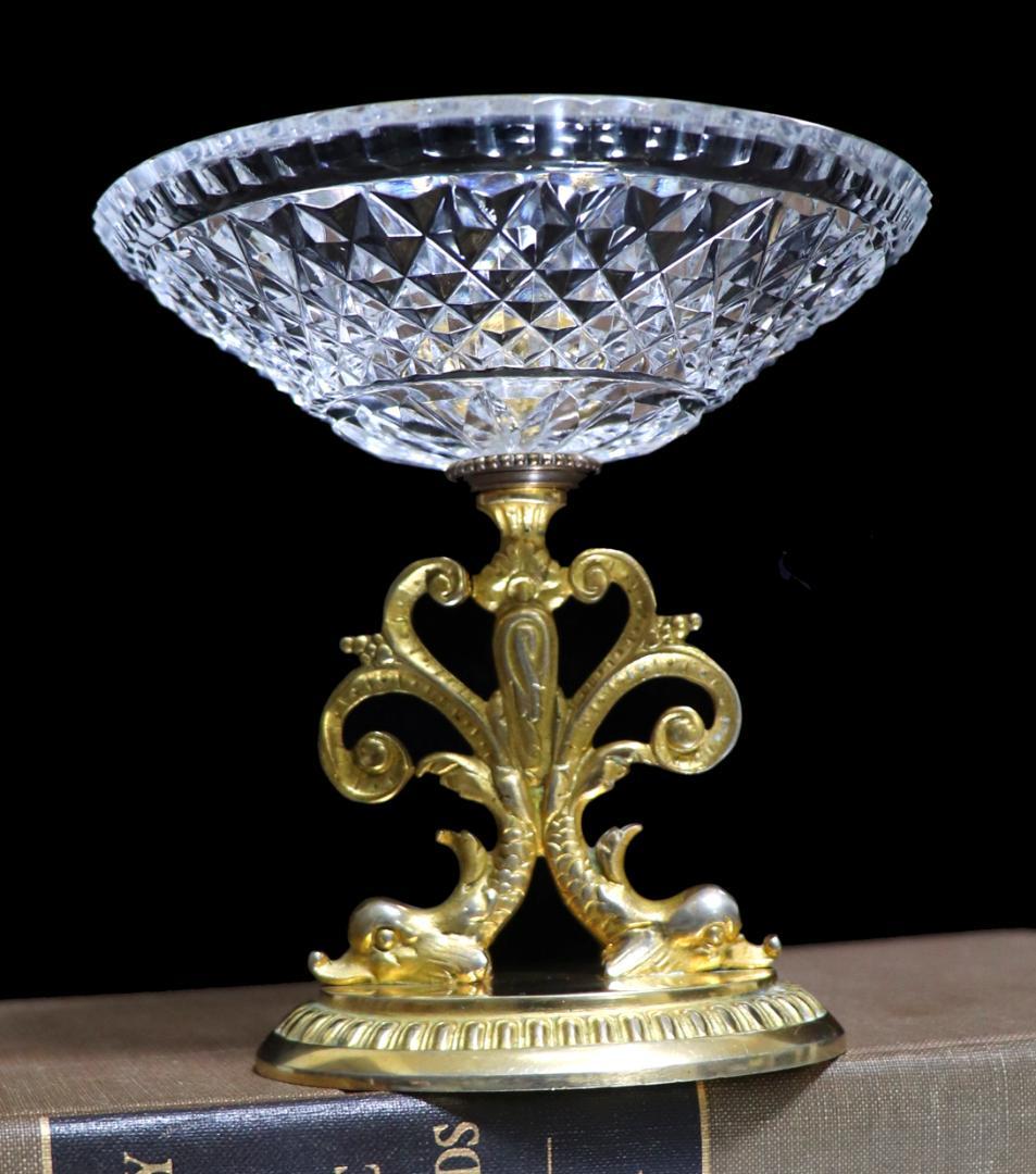 オールド・バカラ ドルフィン台座ブロンズ装飾切子 コンポート ディアマン・ビゾー