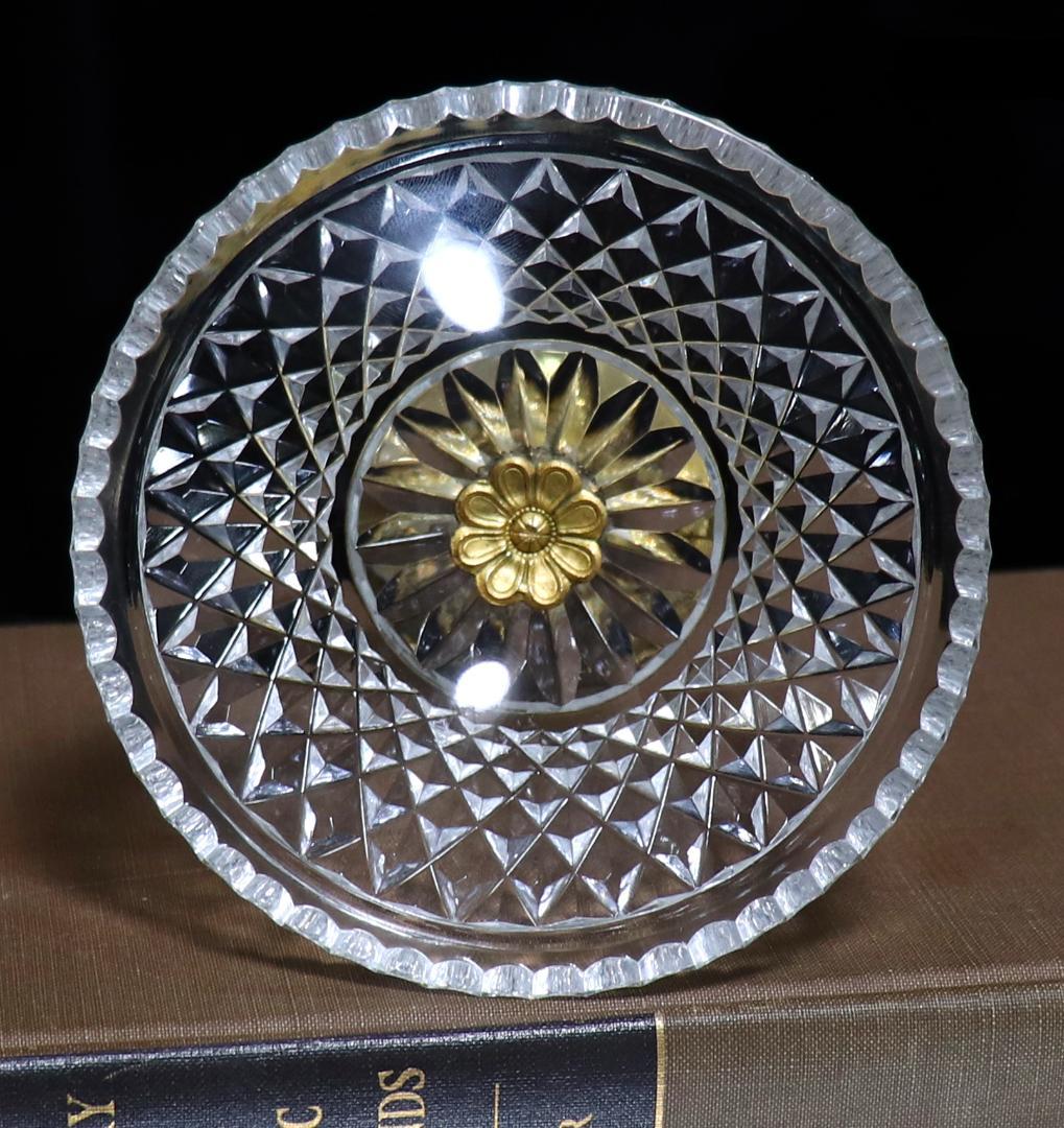 オールド・バカラ ドルフィン台座ブロンズ装飾切子 コンポート ディアマン・ビゾー