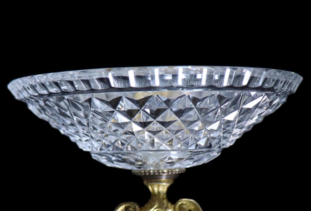 オールド・バカラ ドルフィン台座ブロンズ装飾切子 コンポート ディアマン・ビゾー