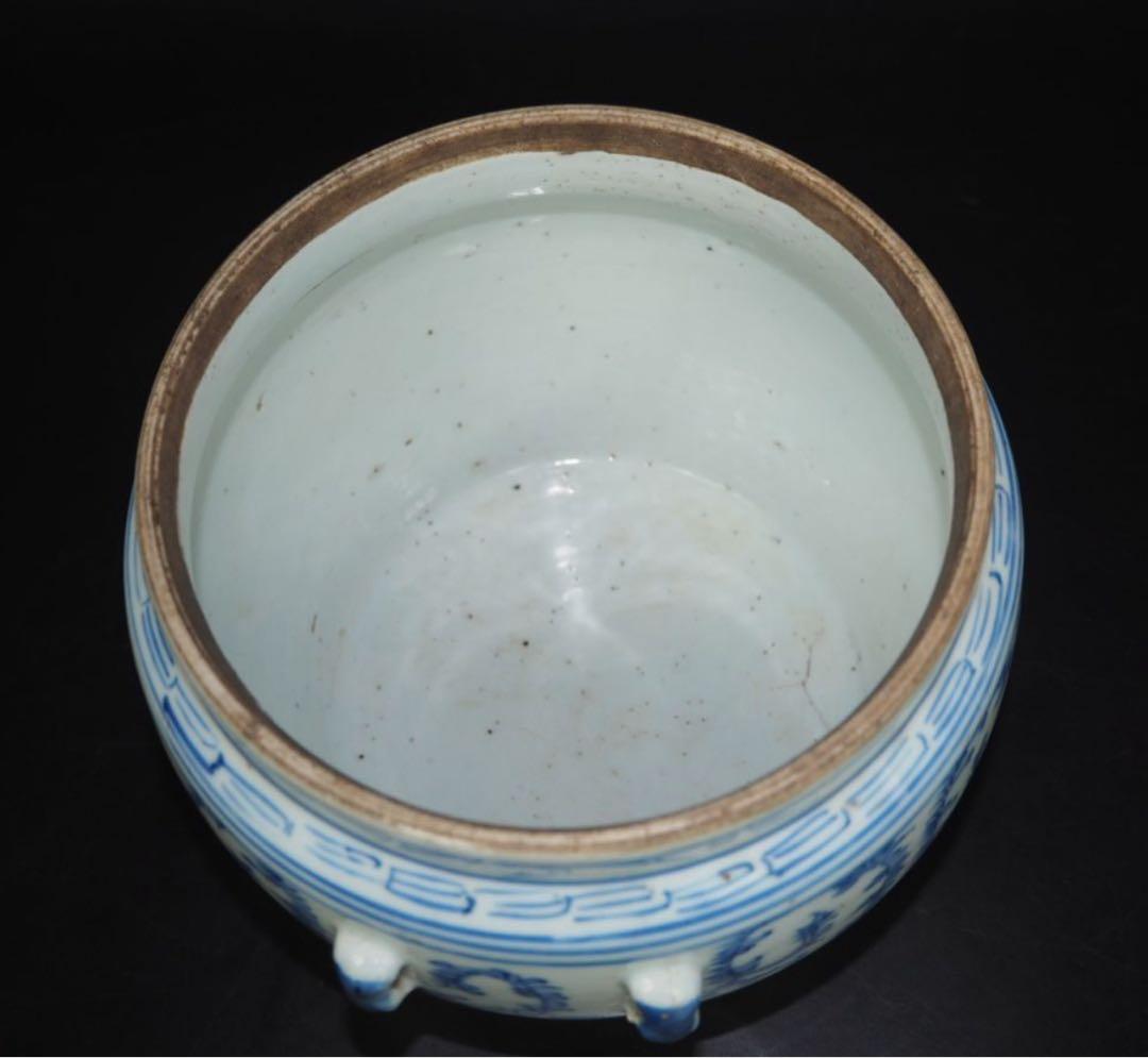 送料無料 清時代嘉慶道光青花罐/水指 本物保証 『喜』無し 耳あり 希少