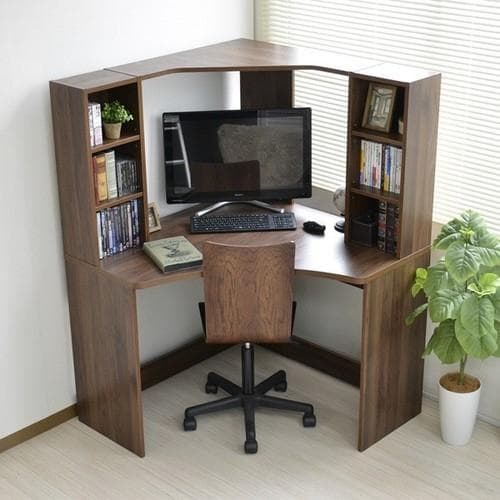 【新品・送料無料】パソコンデスク L字型 コーナー 机 ブラウン 北欧風