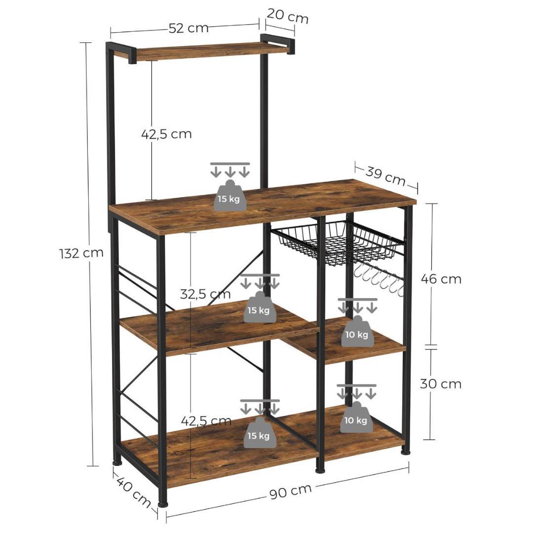 レンジ対応のキッチンワゴン、S字ラック付き