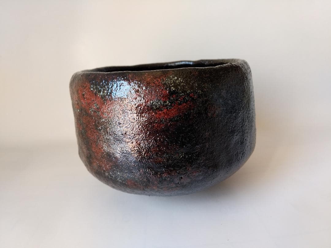 小西平内焼 太閤窯 原田聖龍 朱彩黒茶碗 共箱 茶碗 茶道具 茶器 抹茶碗 新品