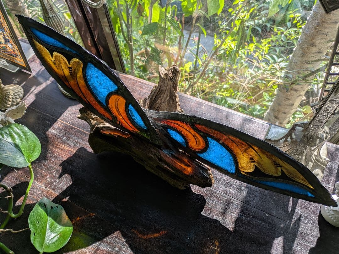 芸術品！天使 の翼 イタリア アンティークステンドグラス 流木アート クリスマス