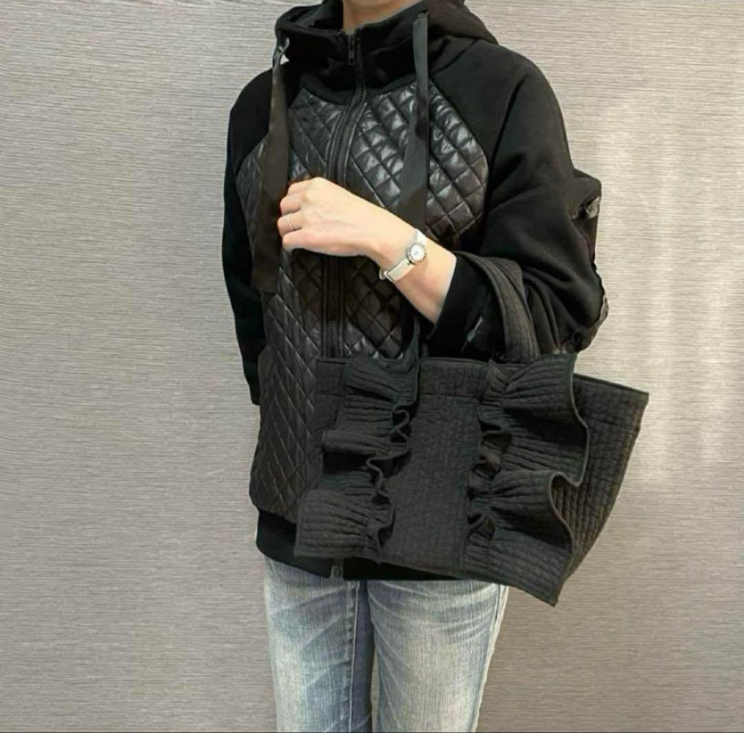 新作♡ヌビバッグ フリルギャザー ブラック パール 底板マグネット付き