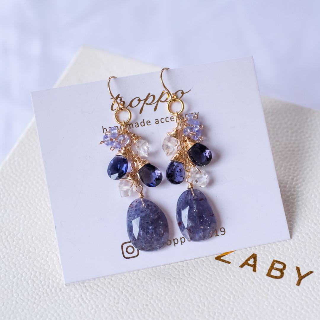 14kgfアイオライトサンストーンローズカットピアス/イヤリング - メルカリ