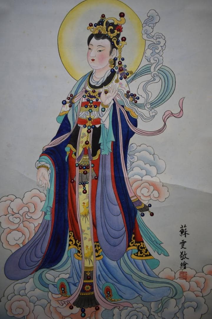 不詳/作者不詳/人物図/観音図/天女図/中国画/大幅/布袋屋掛軸HJ-837