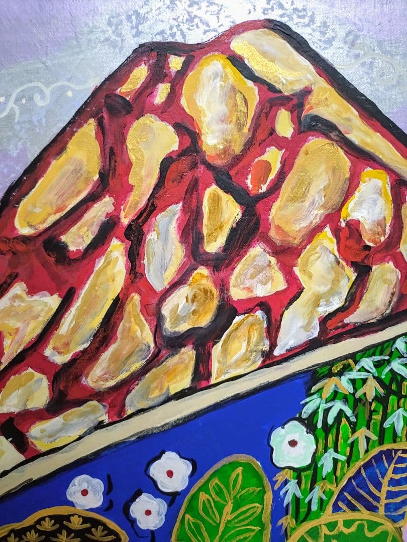 片岡球子油彩に岩粉肉筆『羊蹄山の秋』表と裏サイン(印譜)P8額b406