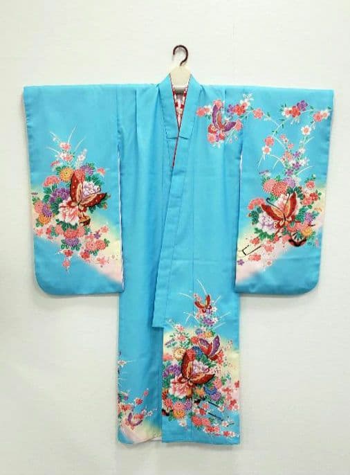 七五三　7歳　120cm　ポリエステル　水色 つくり帯