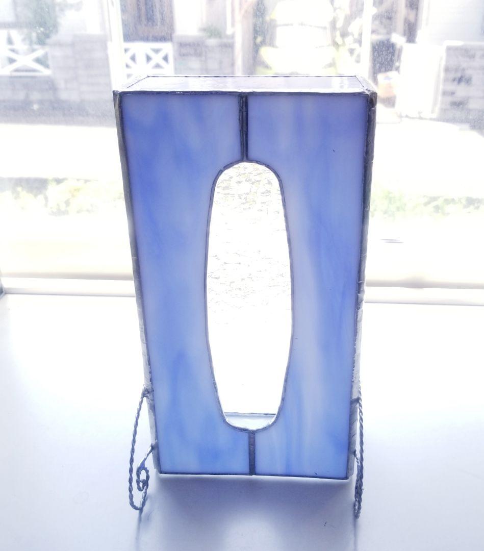 ステンドグラス　アンティーク調　ティッシュボックス水色(現品限り)
