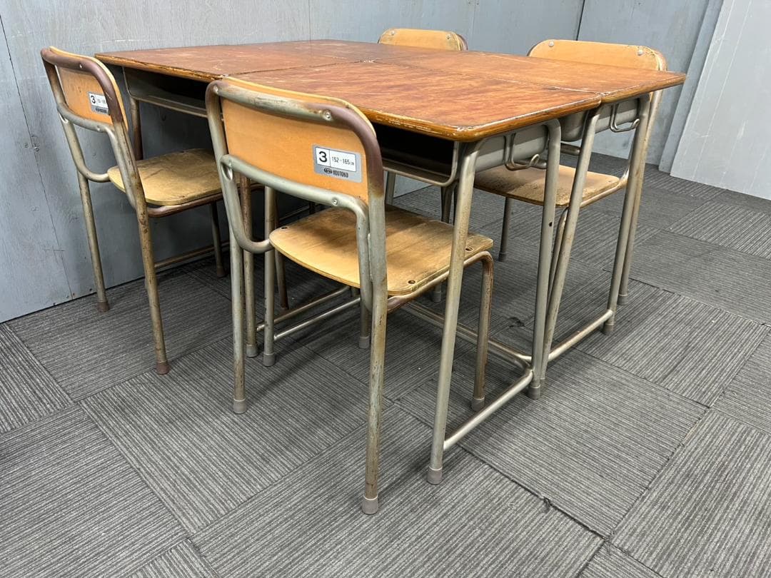 496◆自社便対応地域あり◆ホウトク◆学童机・椅子4組(旧JIS3号)学校学習塾