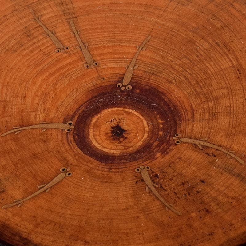 茶道具 加賀蒔絵師 川上峰春作 メダカ図 松皮竹香合 共箱 V 9127