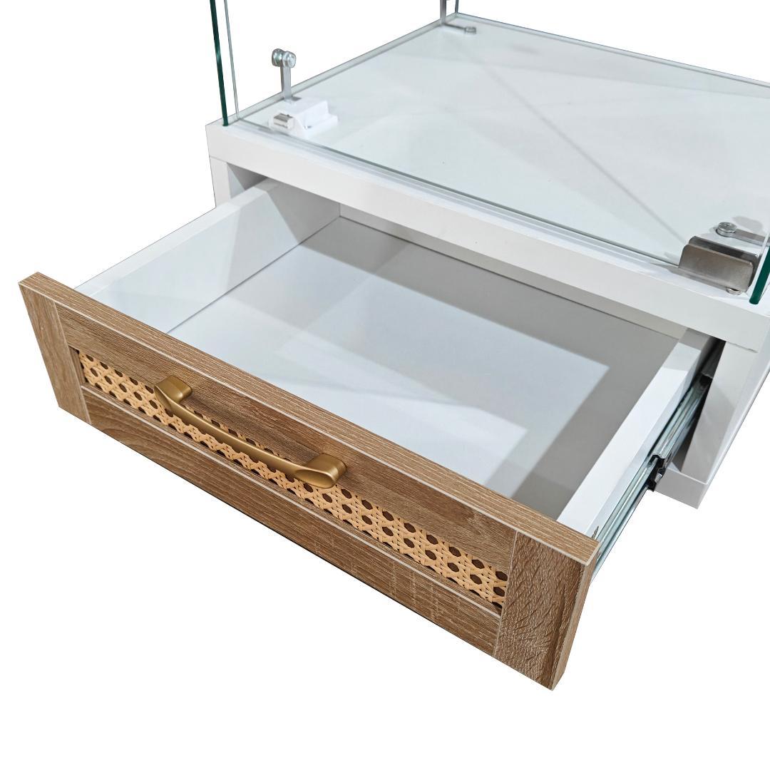 LED照明＆引き出し付き ガラスディスプレイキャビネット 鍵付き強化ガラス収納