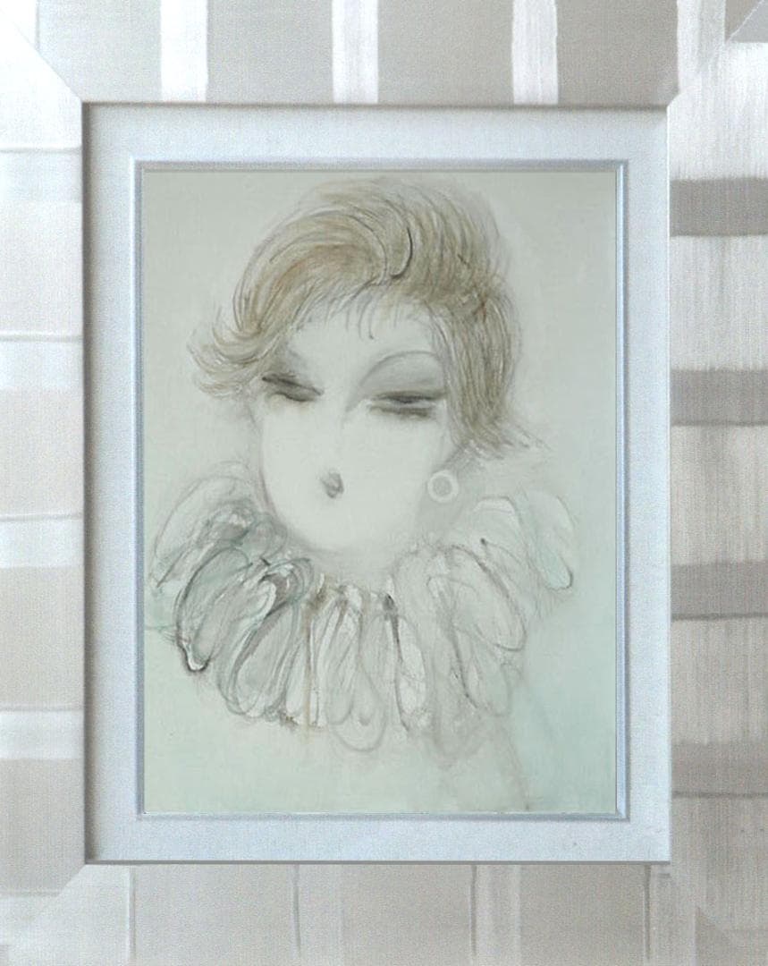 油絵 菅家令子 絵 絵画インテリア額付(青緑＋金色の枠) F6-081412