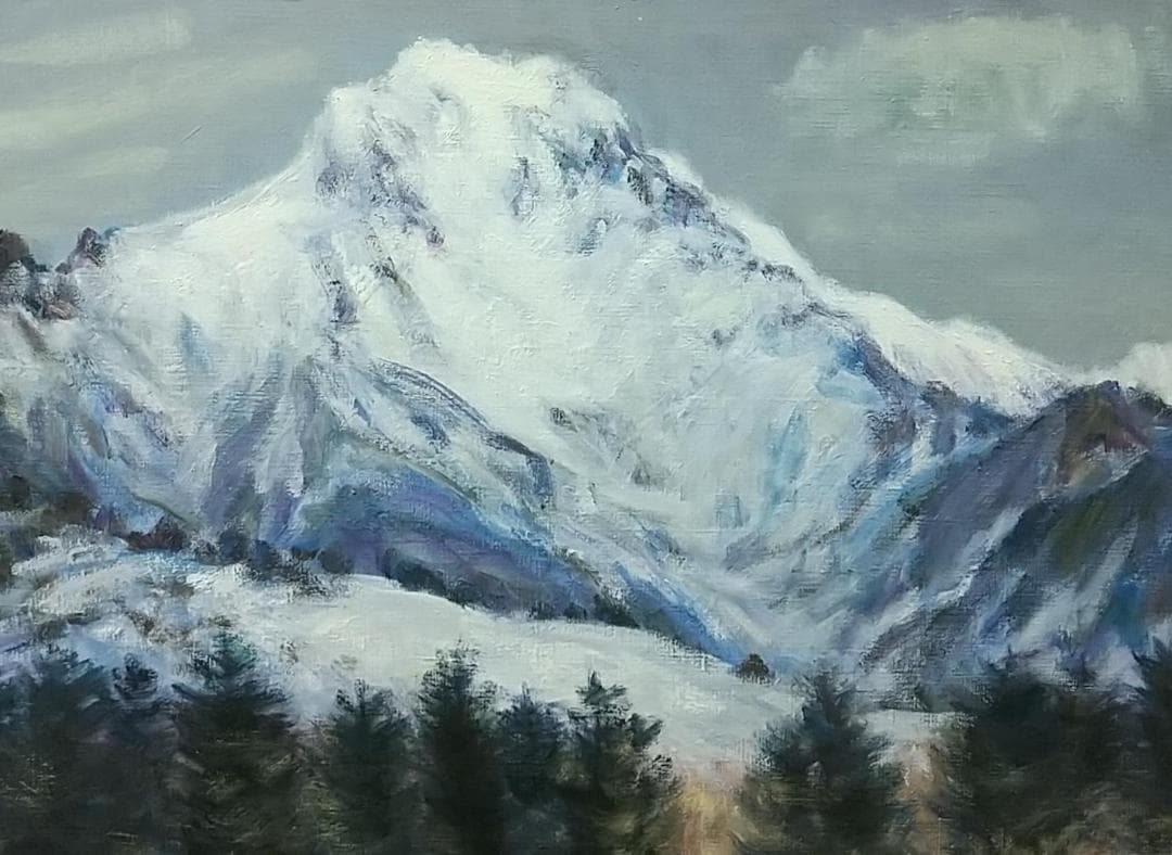 F8 油絵「冬赤岳」絵画 油彩画 風景画 アート