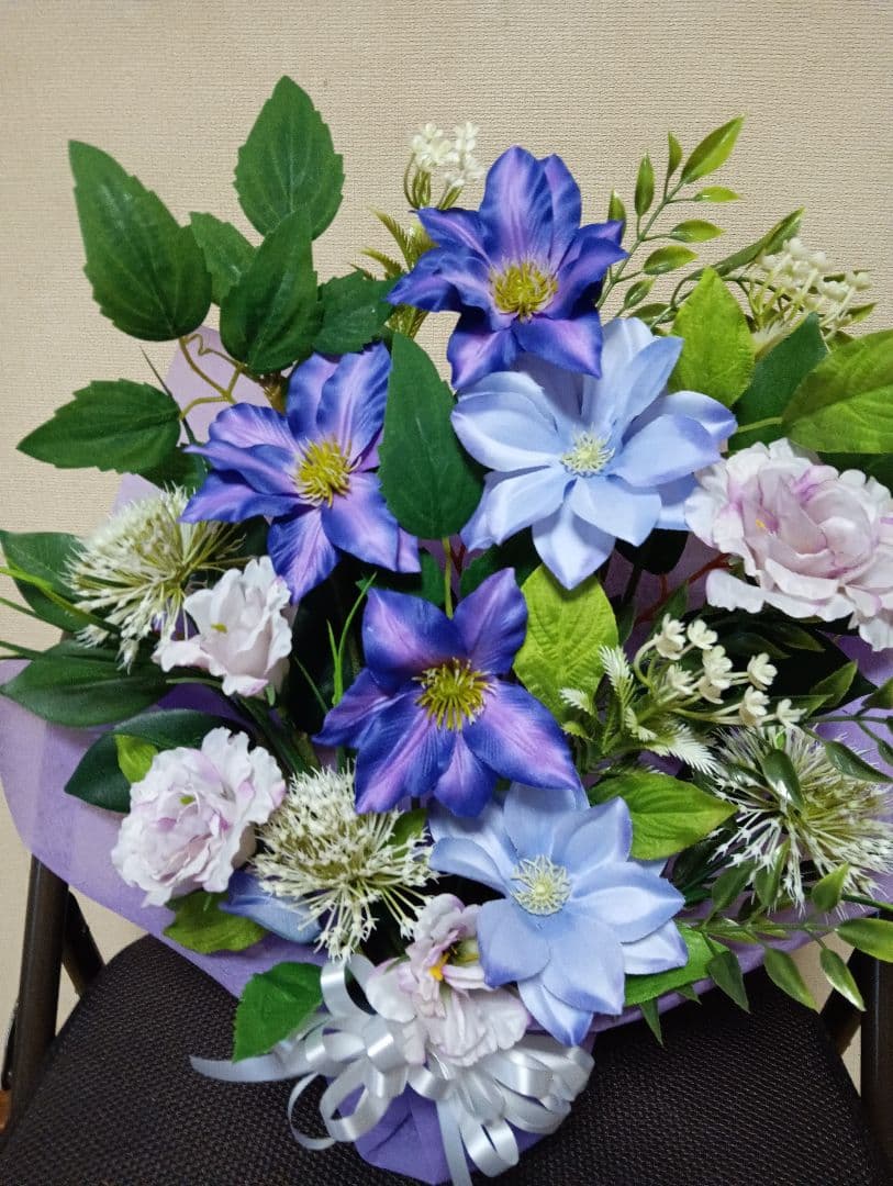 仏花　お供え花　造花アレンジ　クレマチス　初盆　法事