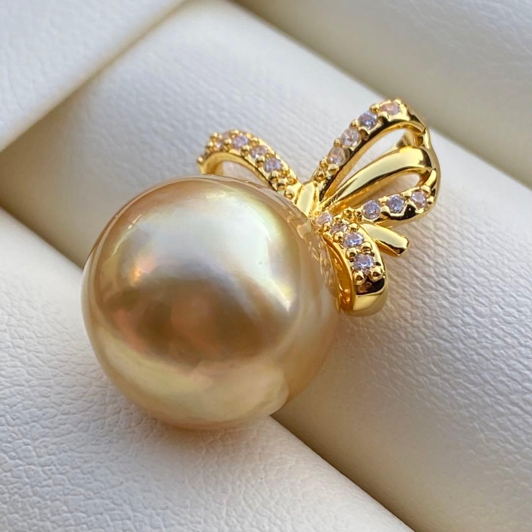 本真珠　南洋白蝶真珠ネックレストップ　大珠13.3mm茶金PT919