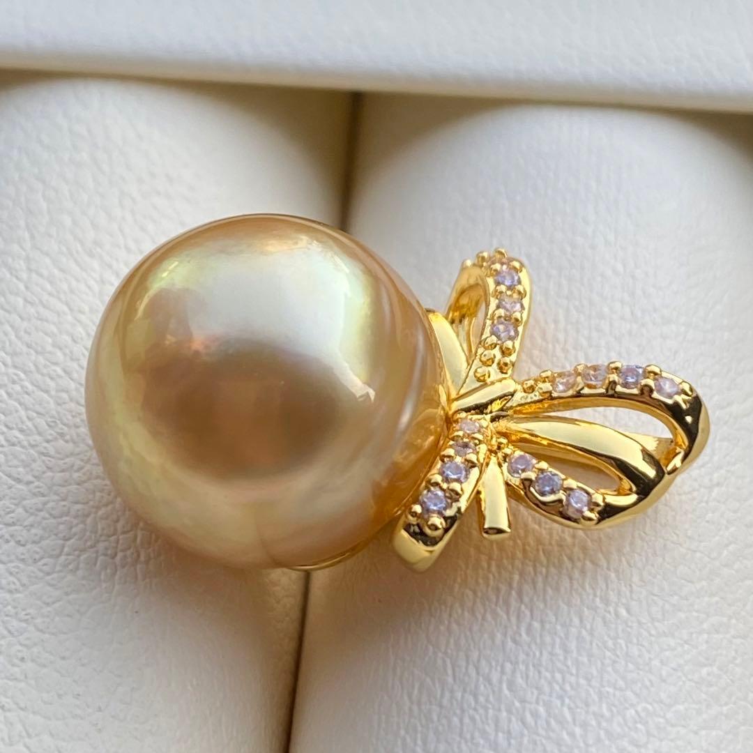 本真珠　南洋白蝶真珠ネックレストップ　大珠13.3mm茶金PT919