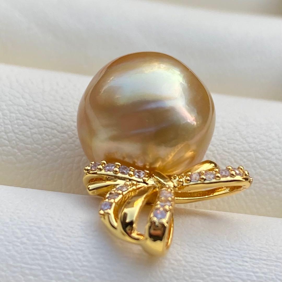 本真珠　南洋白蝶真珠ネックレストップ　大珠13.3mm茶金PT919