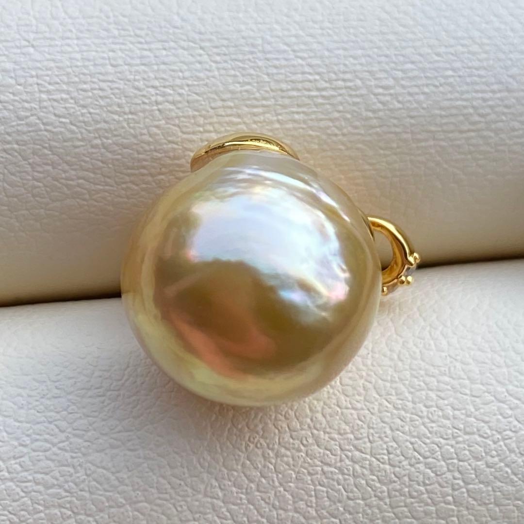 本真珠　南洋白蝶真珠ネックレストップ　大珠13.3mm茶金PT919