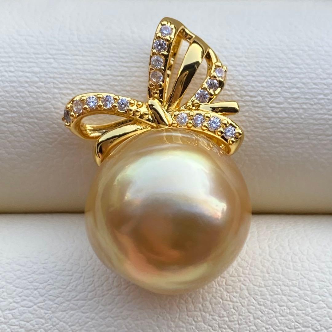 本真珠　南洋白蝶真珠ネックレストップ　大珠13.3mm茶金PT919