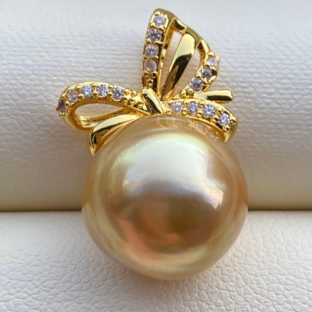 本真珠　南洋白蝶真珠ネックレストップ　大珠13.3mm茶金PT919