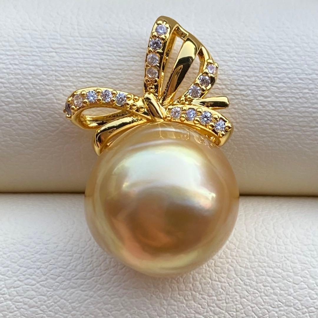 本真珠　南洋白蝶真珠ネックレストップ　大珠13.3mm茶金PT919