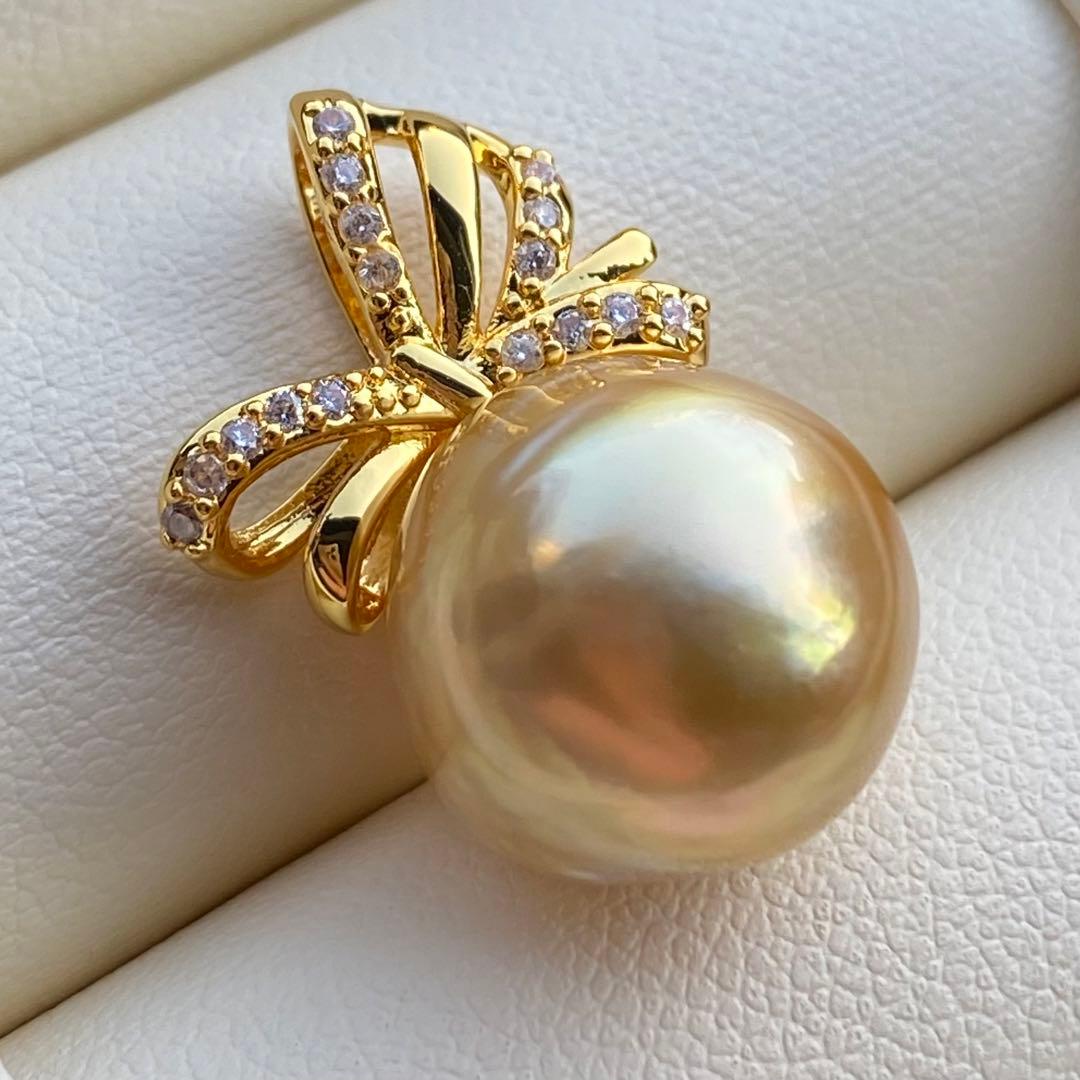 本真珠　南洋白蝶真珠ネックレストップ　大珠13.3mm茶金PT919