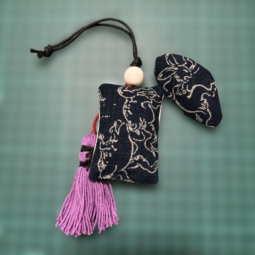 和柄チャーム 鳥獣戯画 蛙 かえる 刺し子 兎うさぎブローチ