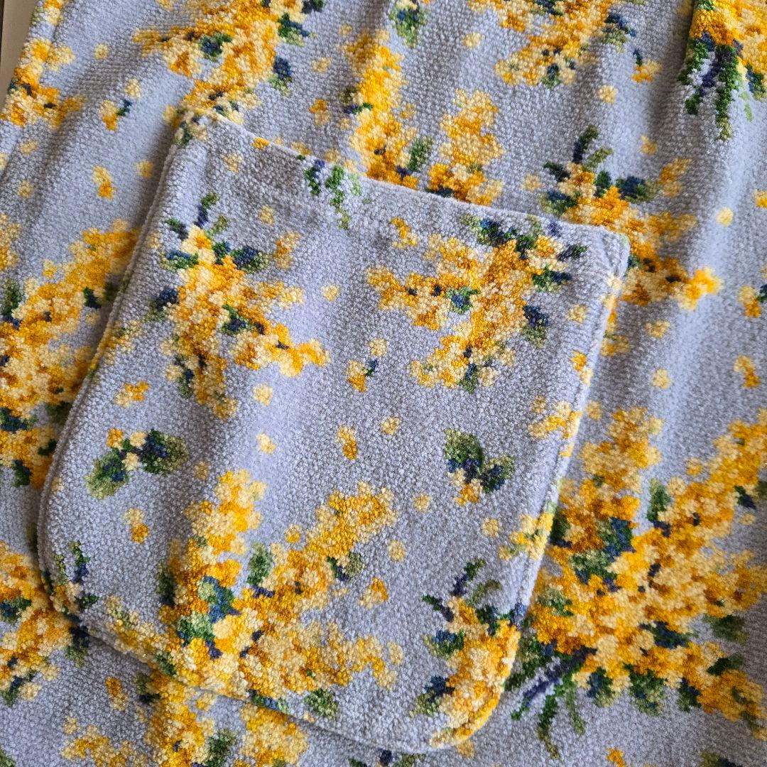 希少　FEILER ミモザ花柄エプロン シルバーグレー