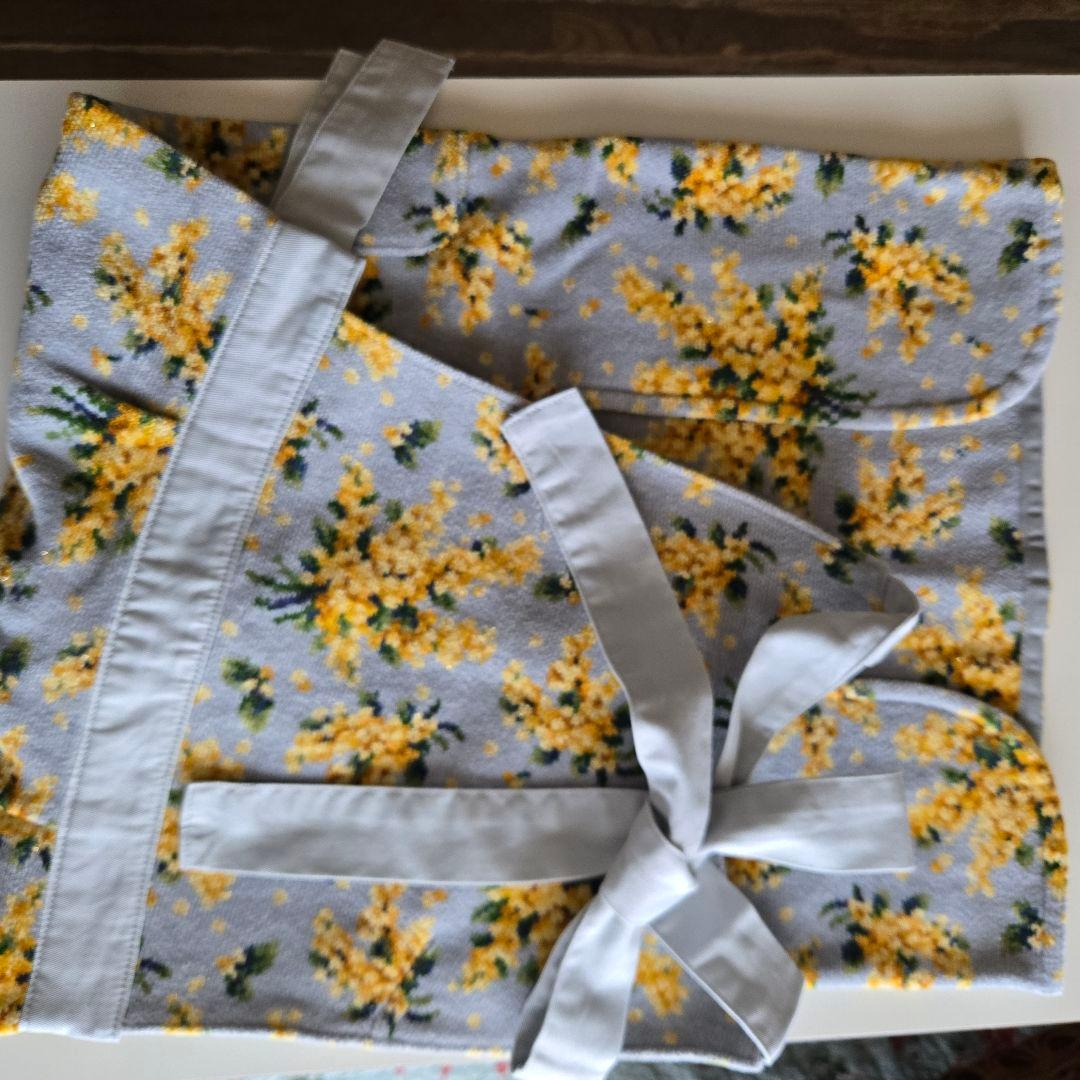 希少　FEILER ミモザ花柄エプロン シルバーグレー