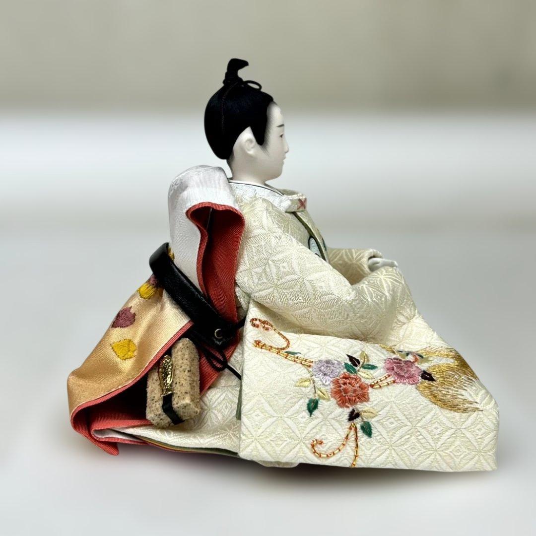 【高級品】雛人形　小木人形　親王飾り男雛と女雛　ひゐな　龍飛作　屛風付き