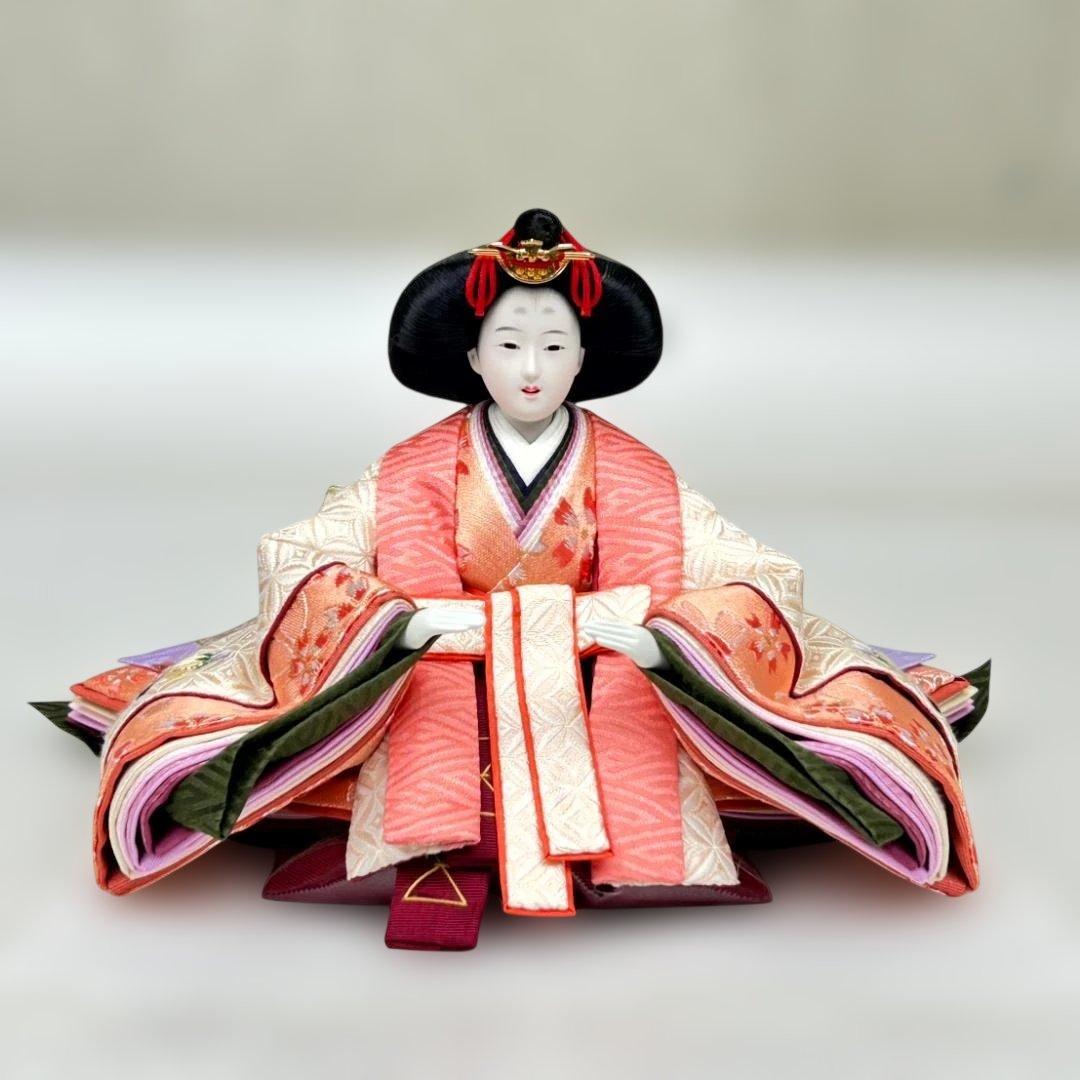 【高級品】雛人形　小木人形　親王飾り男雛と女雛　ひゐな　龍飛作　屛風付き