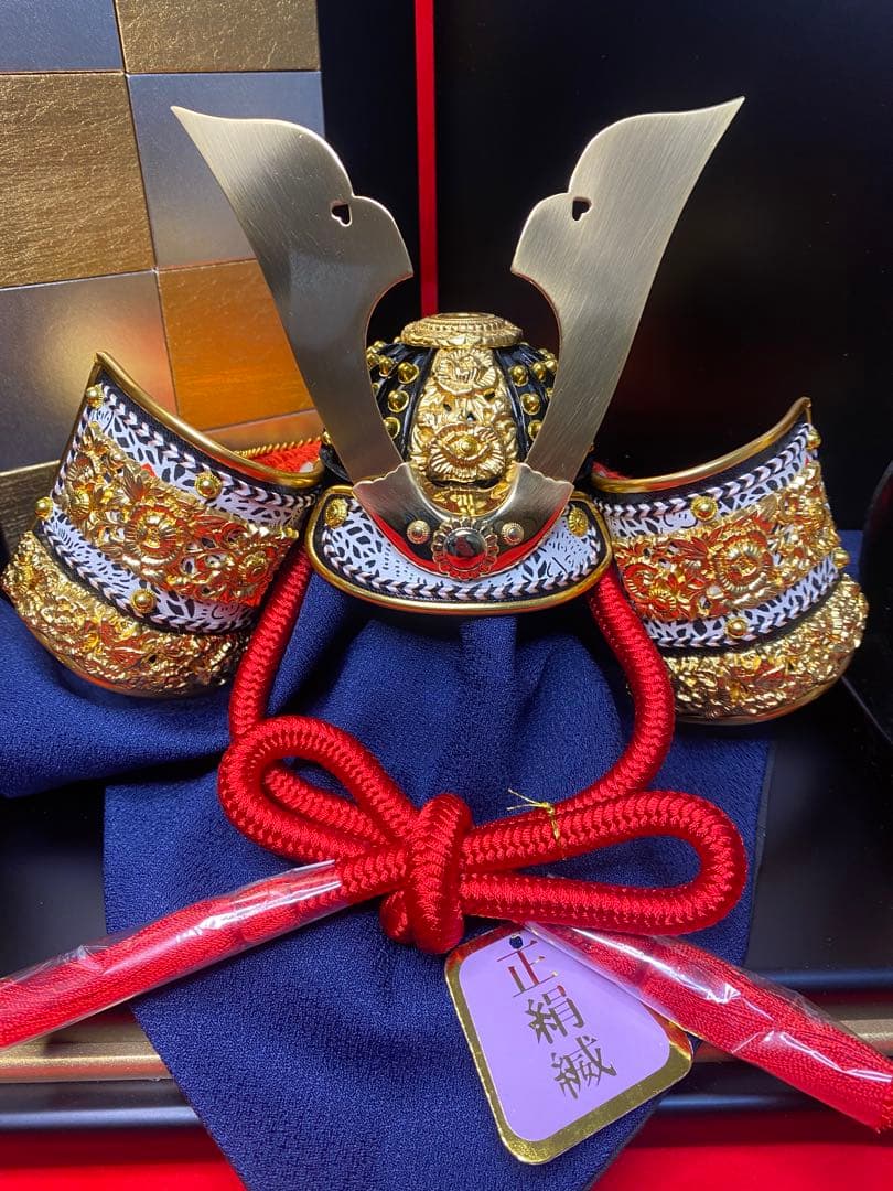 東京久月　五月人形　兜飾り平飾りセット　正絹糸　コンパクトサイズ