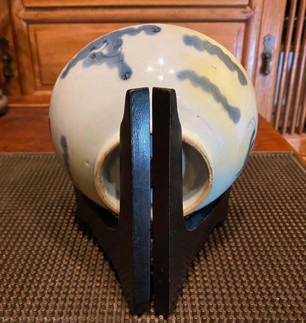 中国汕頭・スワトウ 龍 絵皿 鑑賞台付 沈船品ヴィンテージ レア ・台湾茶器