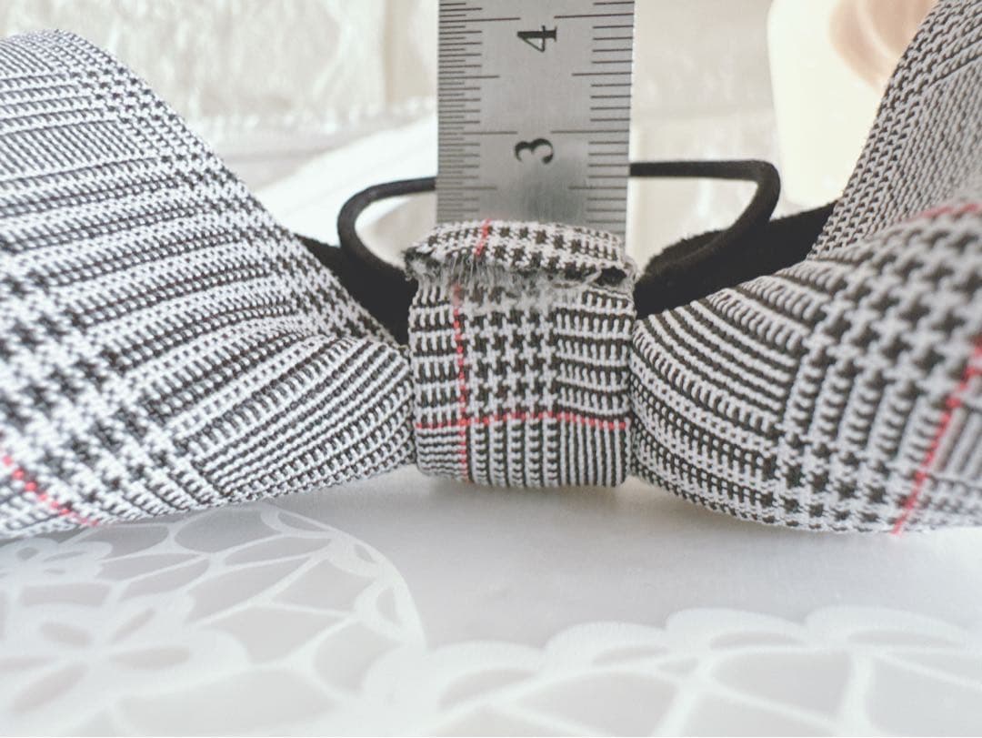 No.31リボンヘアゴム☆チェック柄☆ブラック