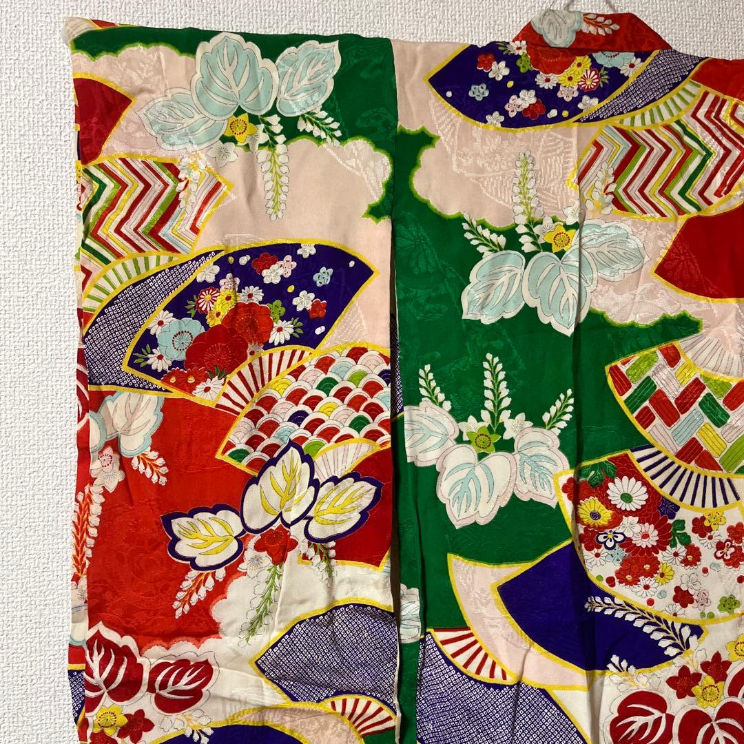 七五三　3歳　着物　被布　アンティーク　赤　古典柄