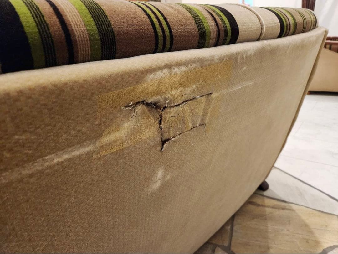 昭和レトロ　アンティーク ストライプ3pソファ モケット　ファブリック